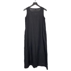 Eileen Fisher Sleeveless Maxi Dress Black Irish Linen Womens Petite S